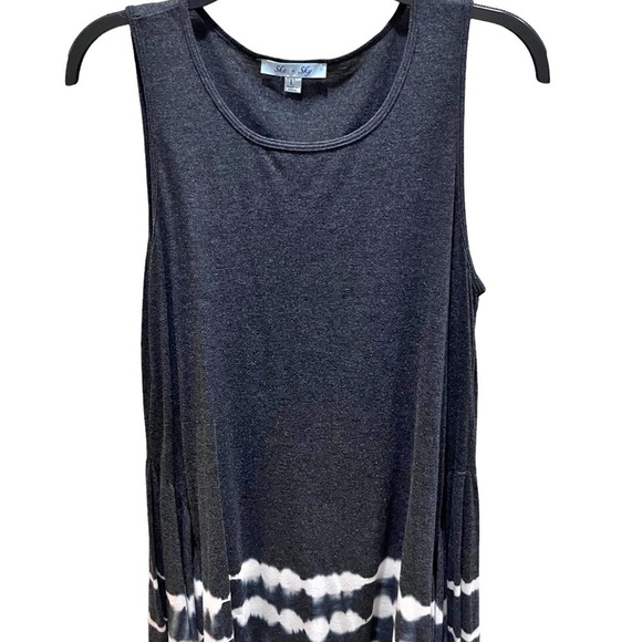 She + Sky Charcoal Gray Tie Dye Hem Fit & Flare Tunic or Dress Sleeveless Sz L - Picture 2 of 8